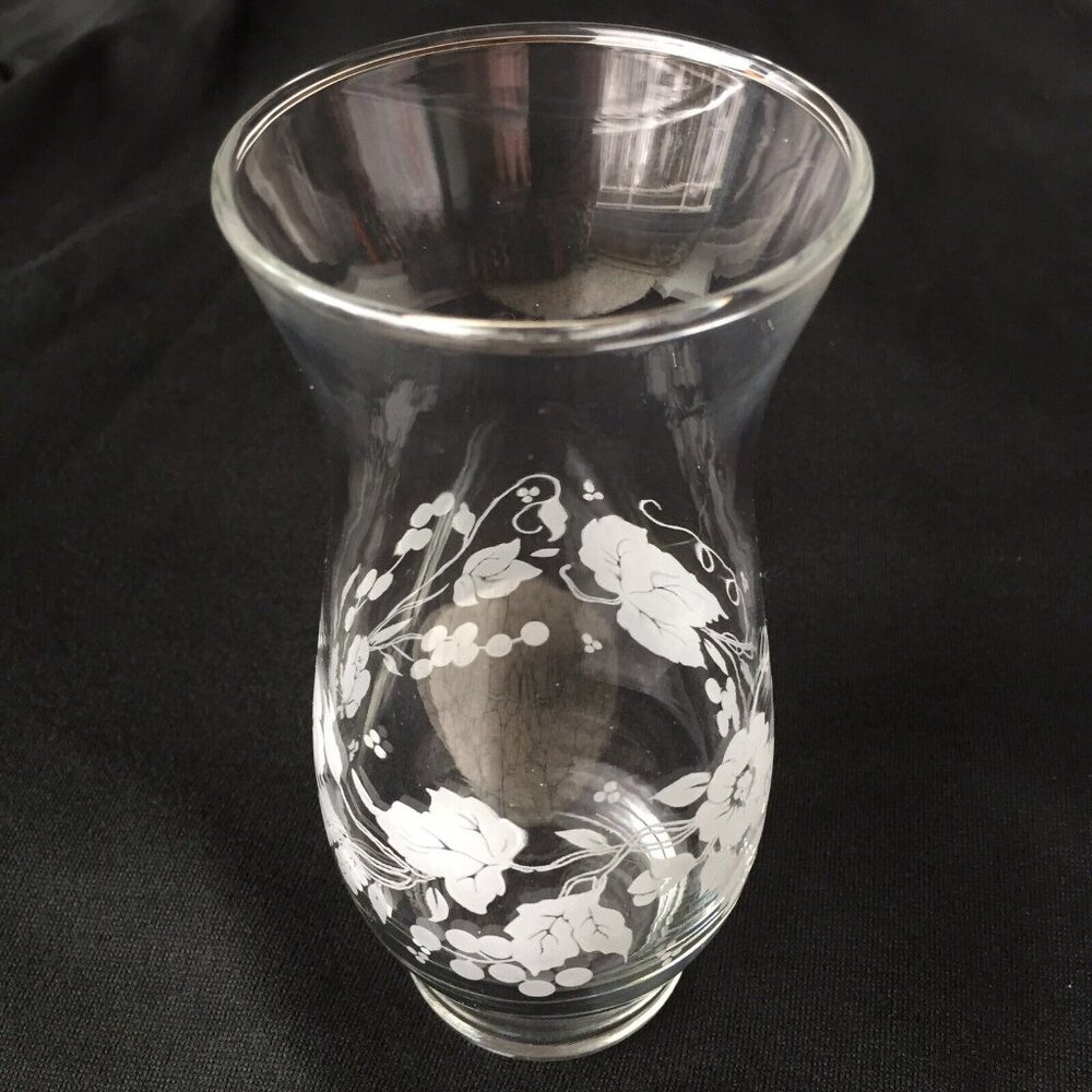 Clear Glass Serving Carafe Water Milk Juice Holder Grape Leaves Frost Etch Vase